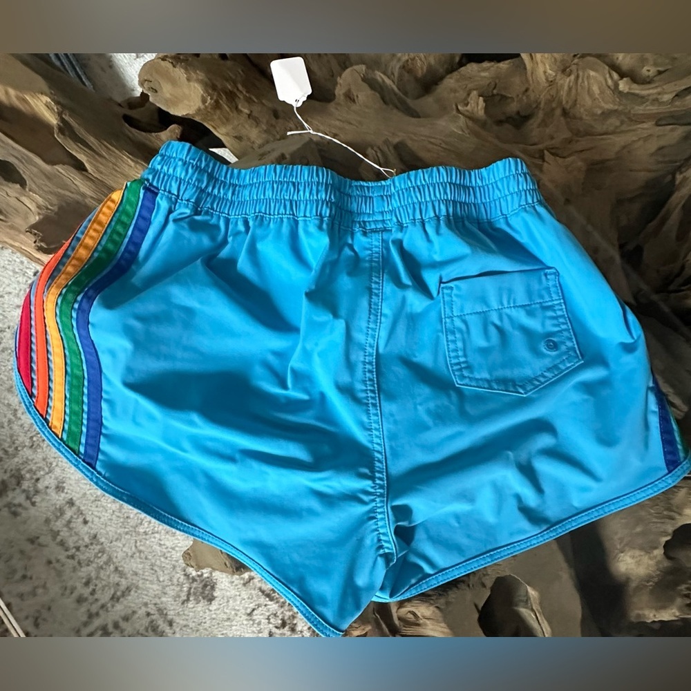 Aviator Nation 5 Stripe Flex Board Shorts — Neon Blue Rainbow, NWT Size S - Picture 12 of 13